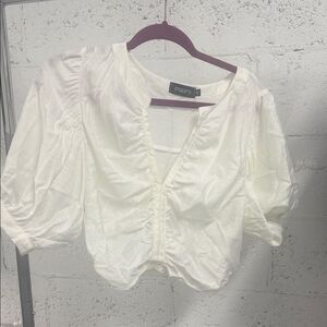 White Ruched Women's Top ETIQUETTE Small Crop Blouse